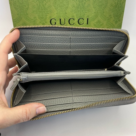 💎 24 Gucci Marmont Zip Around Wallet Gray Pebbled Leather - Picture 8 of 11